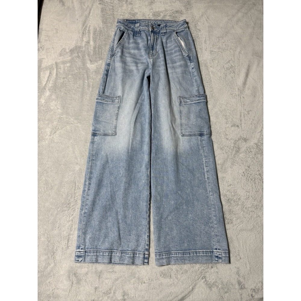 American Eagle Jeans Womens 2 Reg Super High‎ Rise Baggy Wide Leg Blue 27x31
